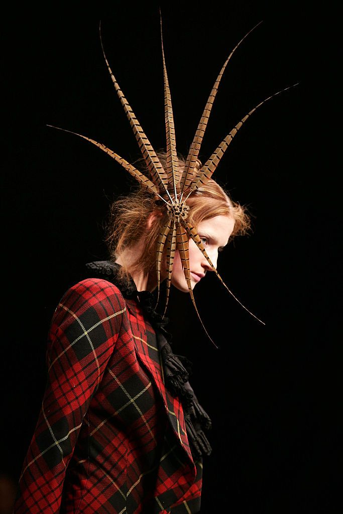 A model on the catwalk at the Alexander Mc Queen ready-to-wear Fall-Winter 2006-2007 collection fashion show. (Photo by Stephane Cardinale/Corbis via Getty Images)