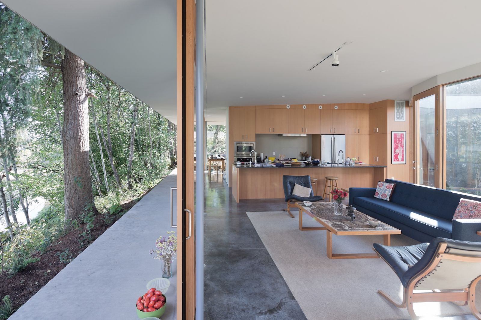 Expansive outdoor views from the living room and the kitchen