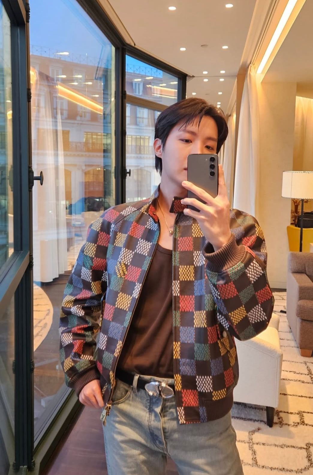 j-hope in a Louis Vuitton Damier Leather Blouson (Photo: j-hope / Instagram)