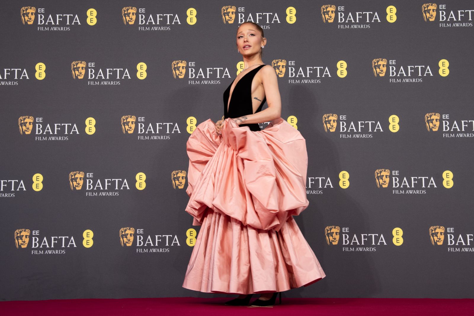 LONDON, ENGLAND - FEBRUARY 16: Ariana Grande attends the 2025 EE BAFTA Film Awards at The Royal Festival Hall on February 16, 2025 in London, England. (Photo by Jeff Spicer/Getty Images)