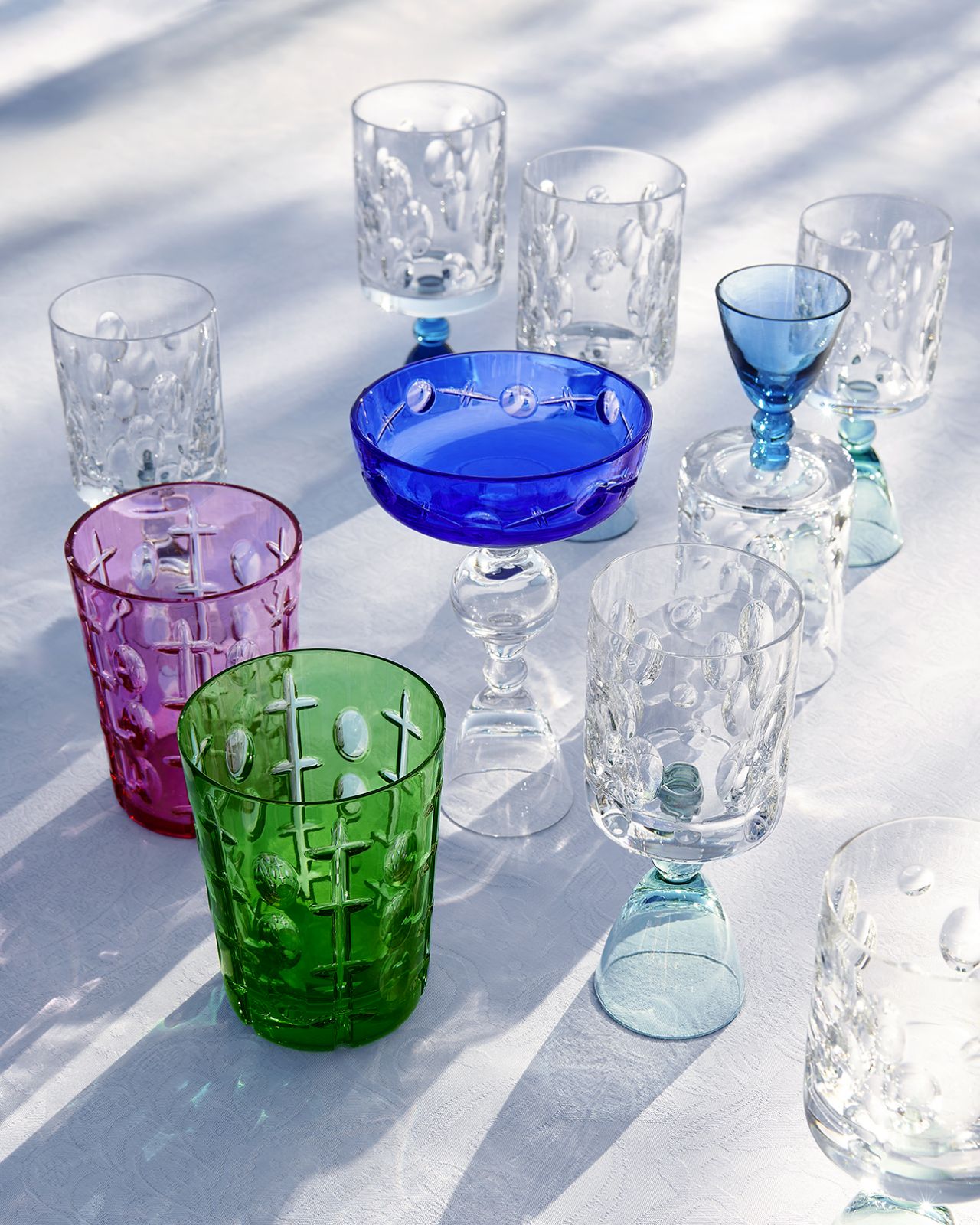 The crystal collection combines clear and coloured pieces
