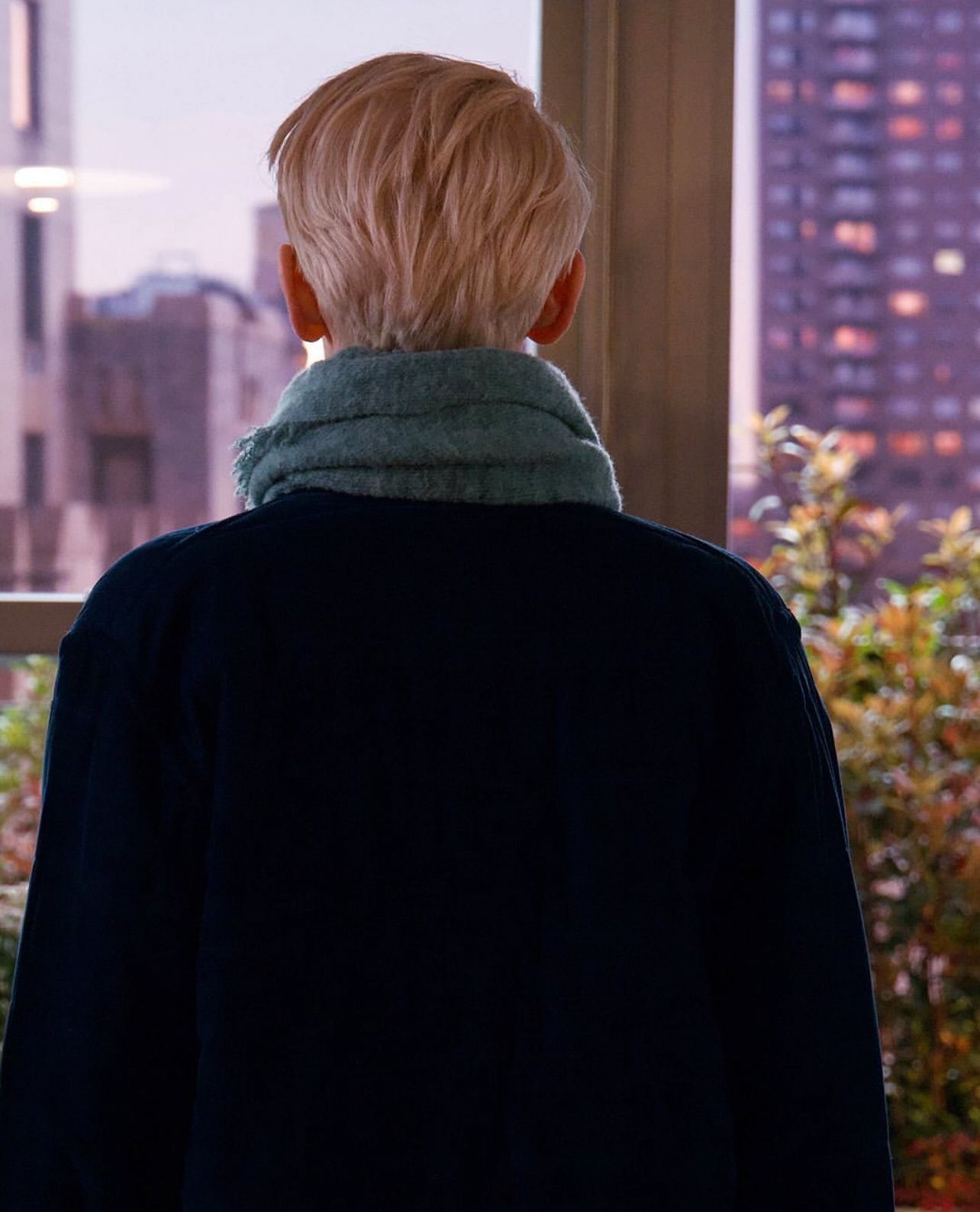 Tilda Swinton as Martha, looking out the window of her apartment (Photo: The Room Next Door / Instagram)