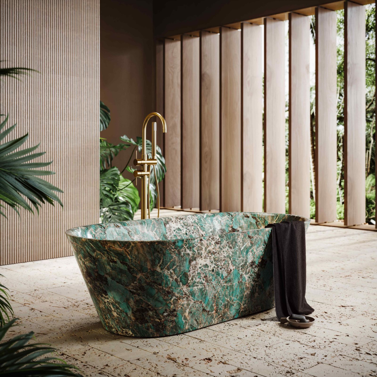 The Lusso freestanding bath in Tiffany marble provides a striking focal point (Photo: Lusso)