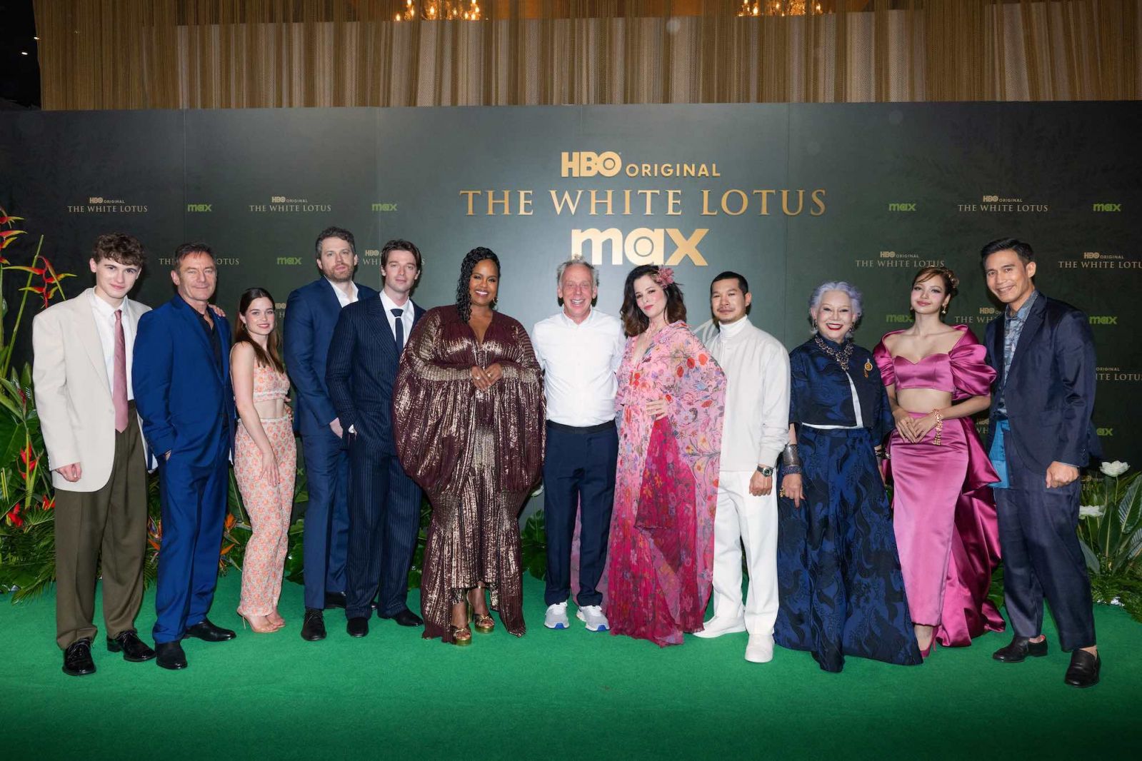 The cast of Season 3 of HBO’s ’The White Lotus’ at the premiere in Bangkok