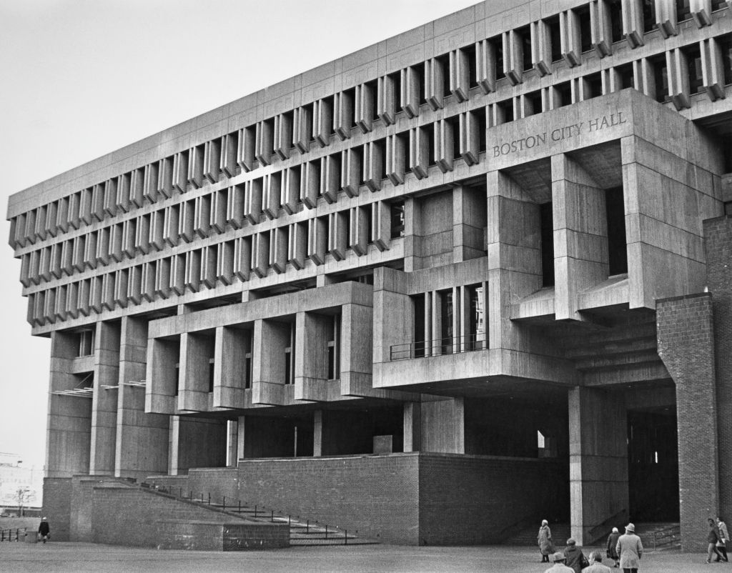 Exterior view of Boston City Hall, housing the offices of Boston City Council and the city's mayor, on City Hall Square in Boston, Massachusetts, circa 1970. Designed by American architectural firms Kallmann McKinnell & Knowles and Campbell, Aldrich & Nulty, the Brutalist building is the seat of the city government of Boston. (Photo by Stan Phaneuf/FPG/Archive Photos/Getty Images)