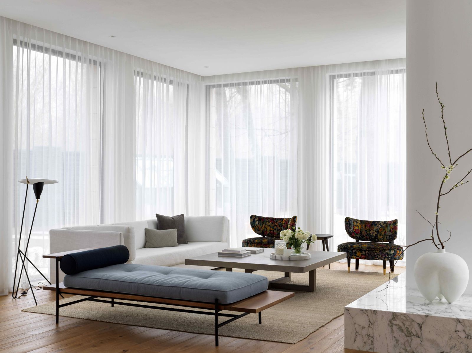 The bright living room is ideal for entertaining and hosting large gatherings