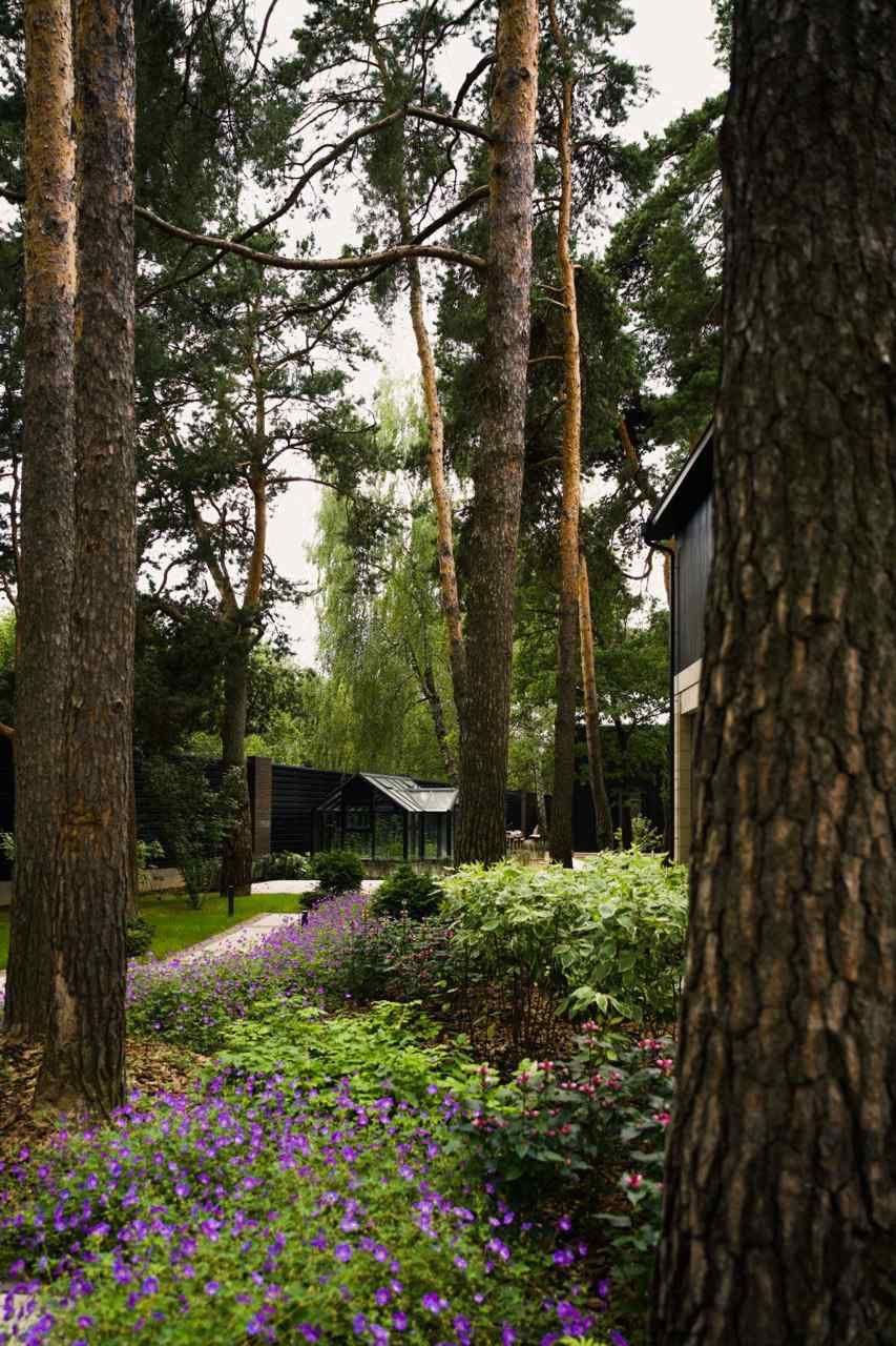 The greenhouse amidst the pristine landscaping