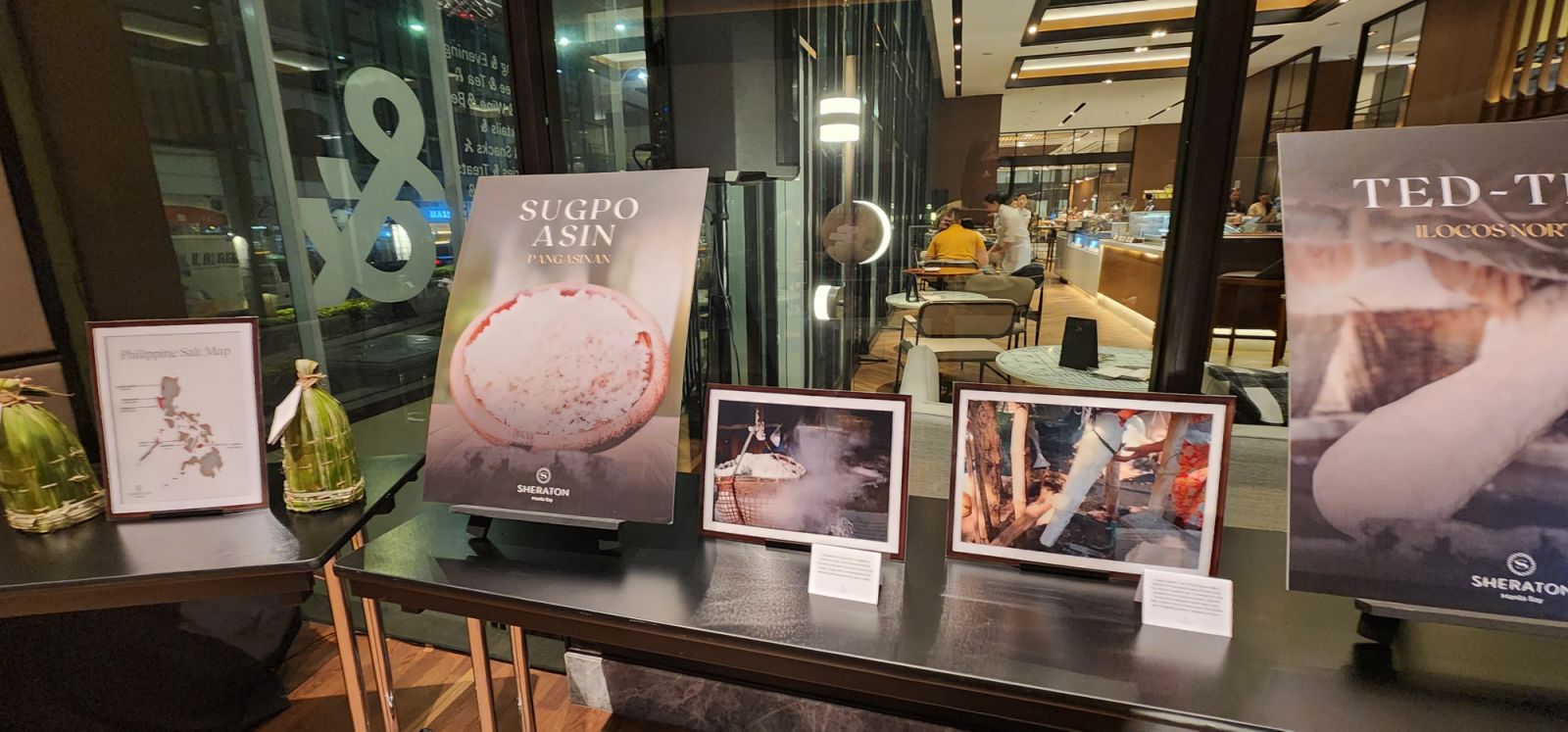 Various artisanal sea salts on display at Sheraton Hotel