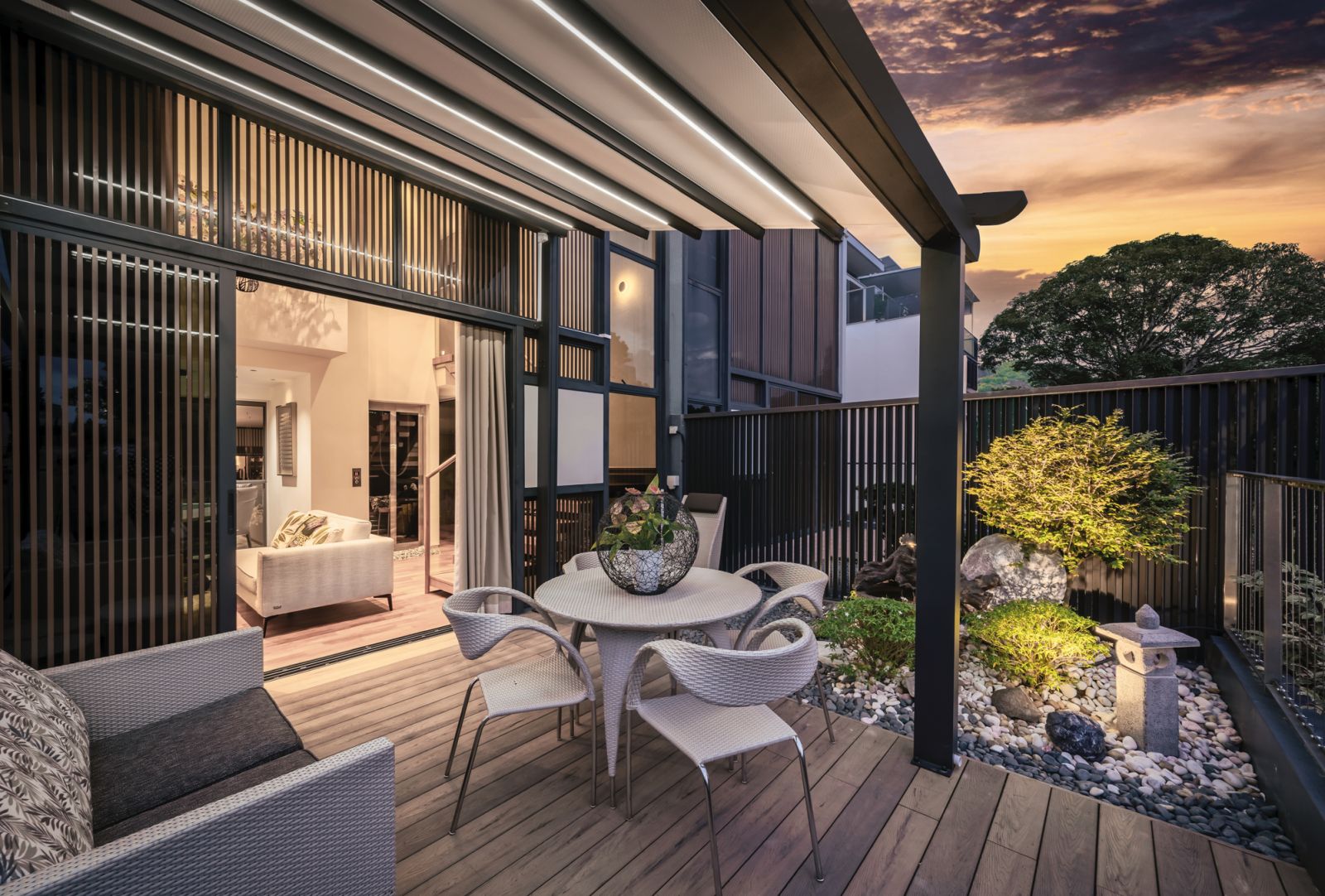 The mezzanine’s open-air balcony is ideal for relaxation and entertaining
