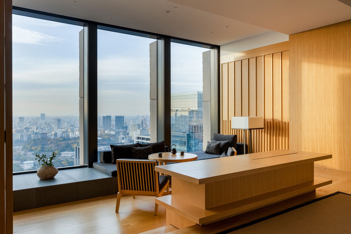 The city skyline from a suite at Aman Tokyo