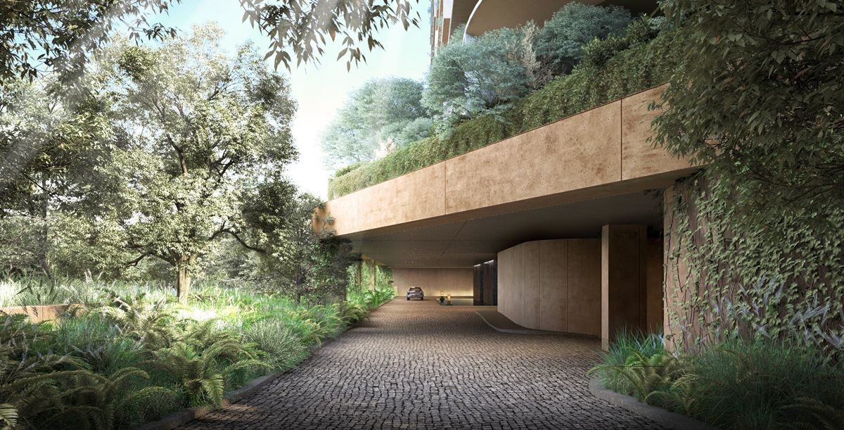 A rendering of the lush entrance to Aman Beverly Hills