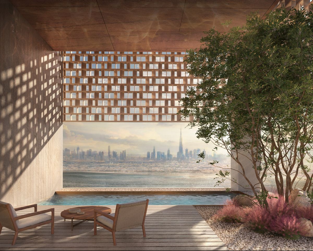 A rendering of a poolside area at Aman Dubai