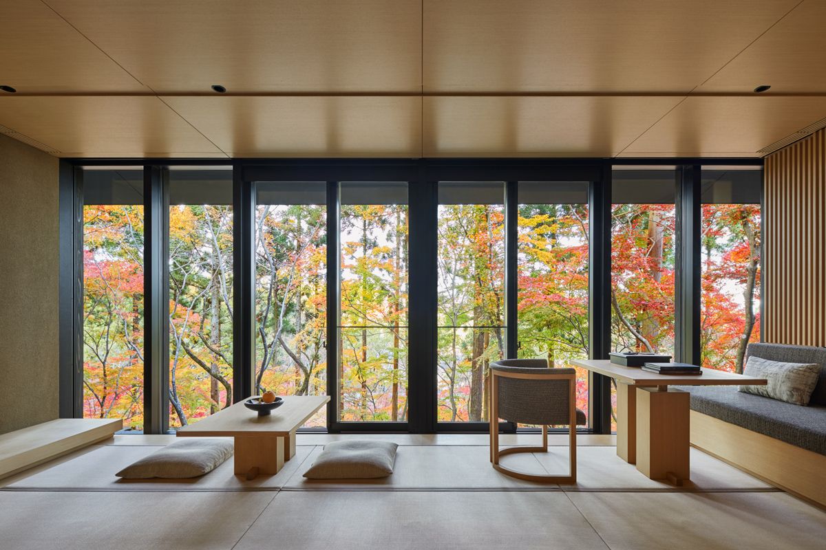 An autumnal view from Aman Kyoto’s Washigamine suite