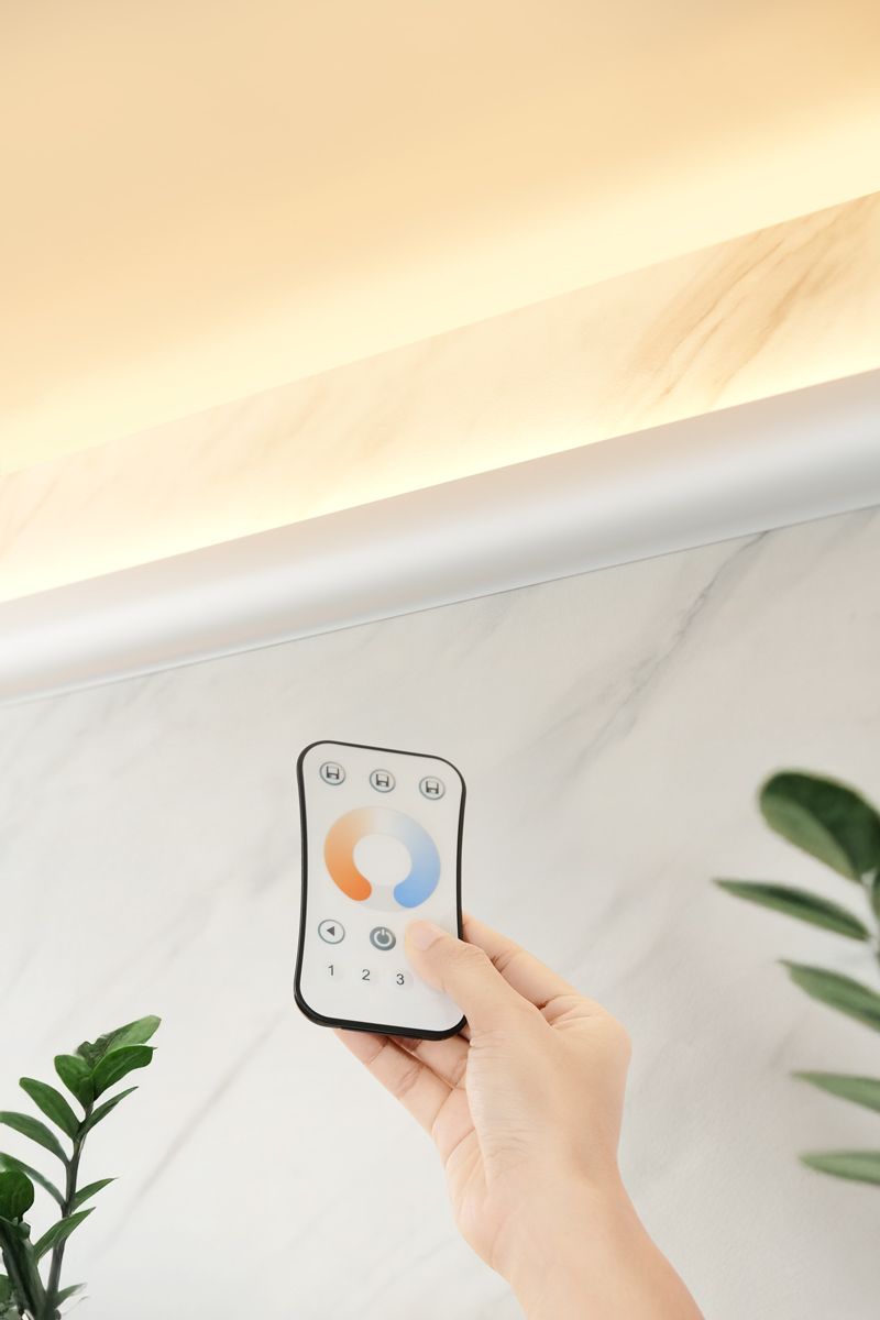 The Haga lighting can be easily switched from cool to warm light via remote or an app