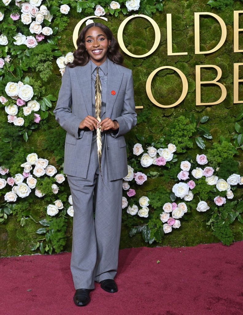 Ayo Edebiri during the 82nd Annual Golden Globes held at The Beverly Hilton on January 05, 2025 in Beverly Hills, California. (Photo by Earl Gibson III/GG2025/Penske Media via Getty Images)