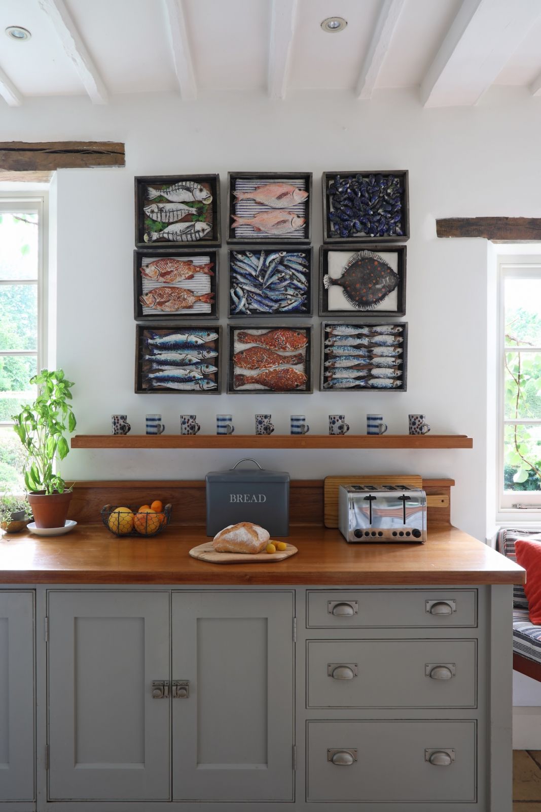 Unique details of the kitchen showcasing playful textures