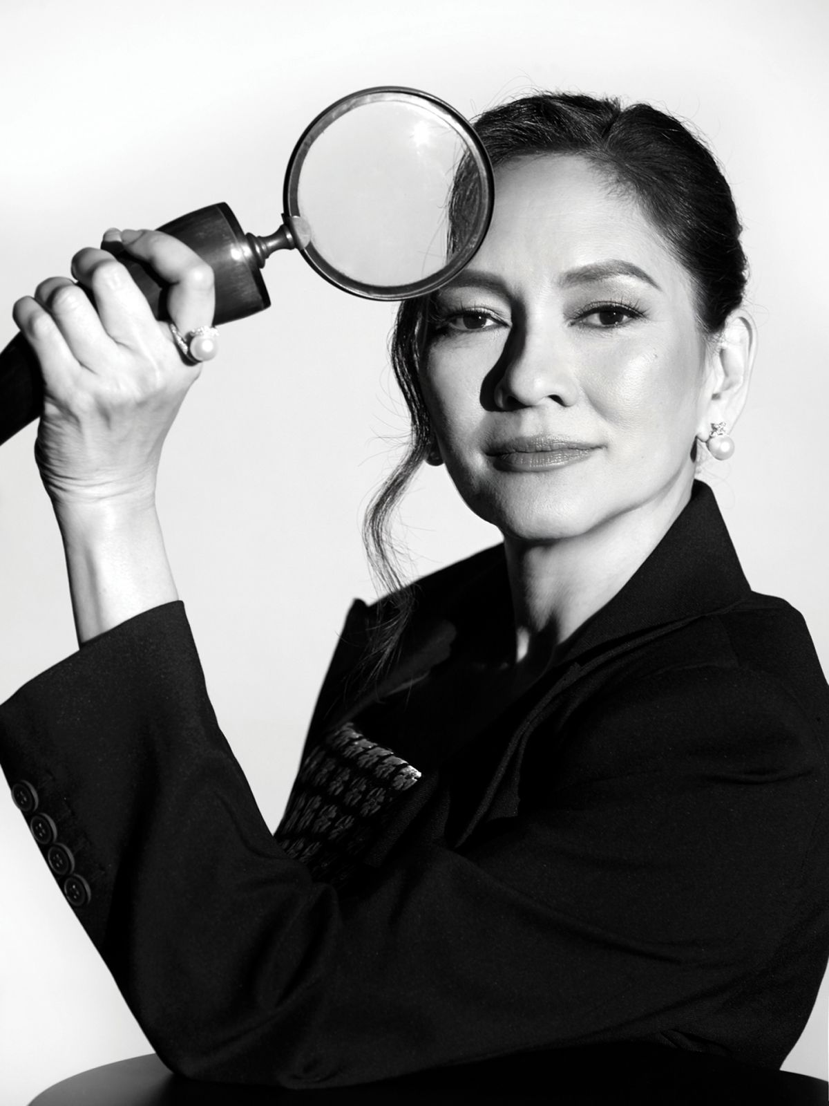 Senator Risa Hontiveros wears a blazer from the stylist’s archives and Love Rocks jewellery