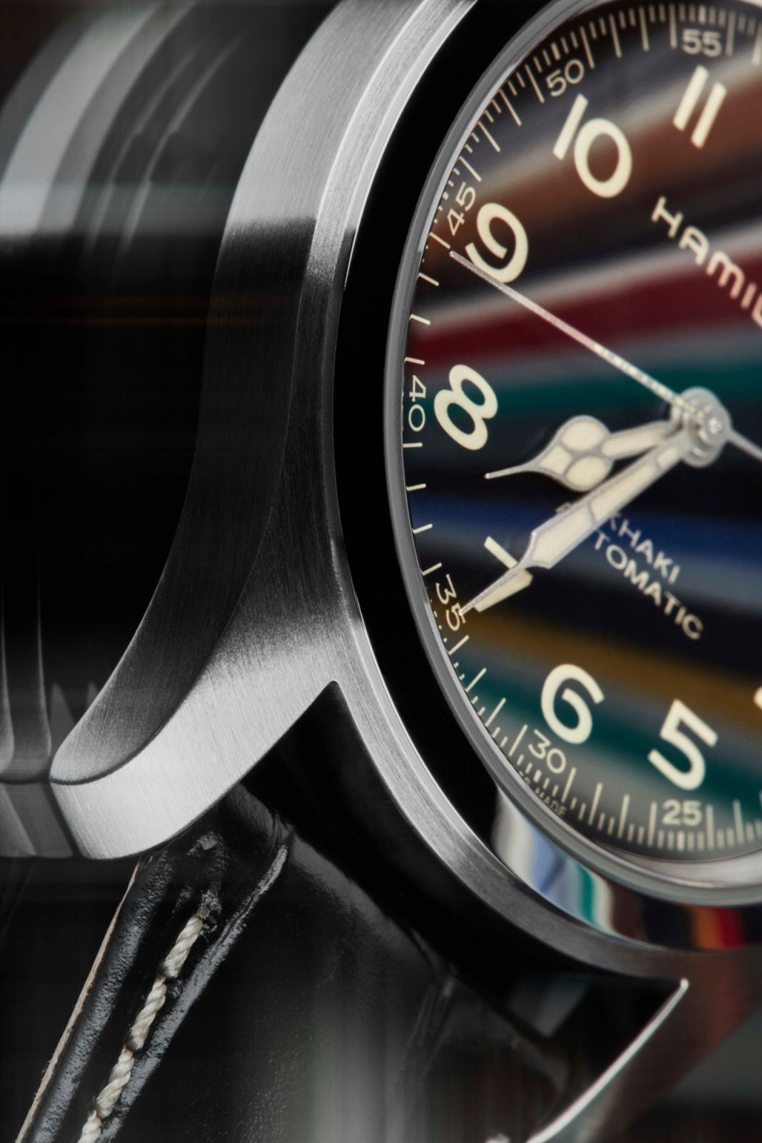 The seconds hand of the Hamilton Khaki Murph is printed with “Eureka” in Morse code