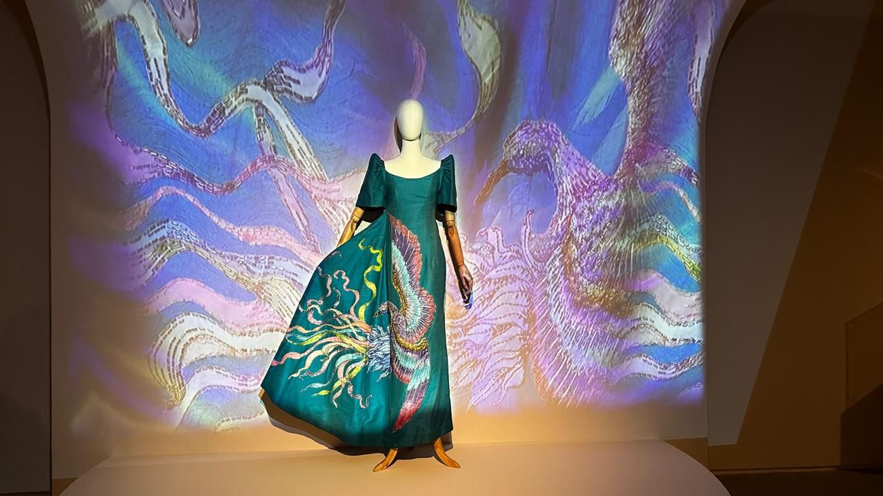A gown by Pitoy Moreno featuring the Sarimanok on display at 'Timeless: J Moreno'