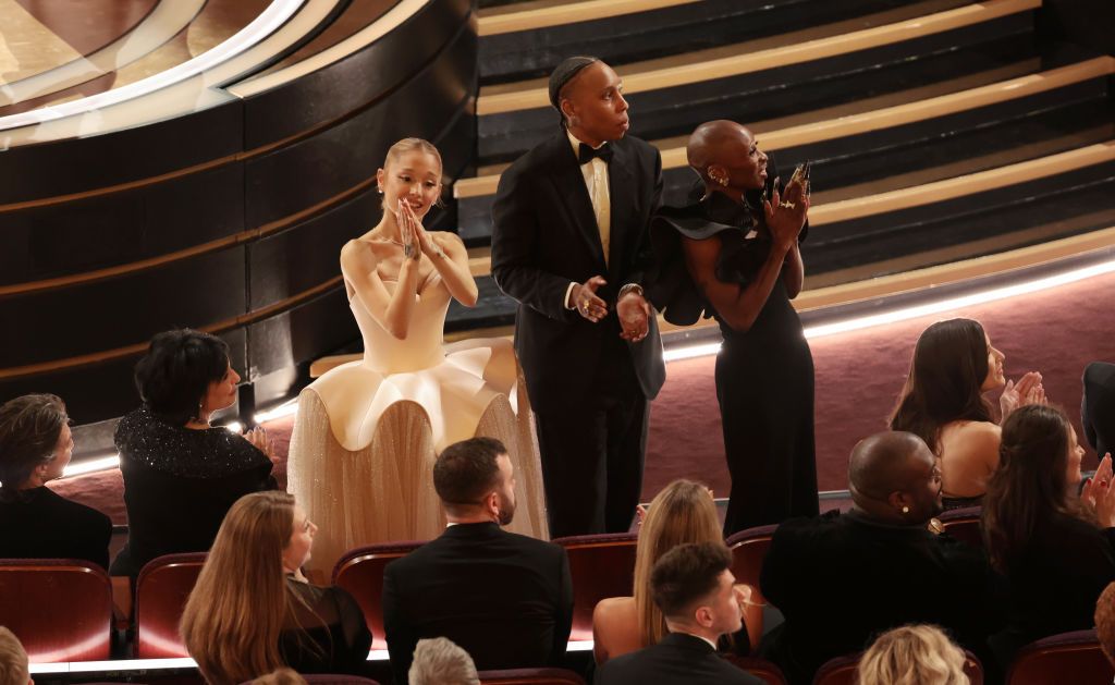 Los Angeles, CA. March 2, 2025: Ariana Grande, Lena Waithe and Cynthia Erivo at the 97th Academy Awards (Oscars) at the Dolby Theatre on March 2, 2025 in Los Angeles, CA. (Myung J. Chun / Los Angeles Times via Getty Images)
