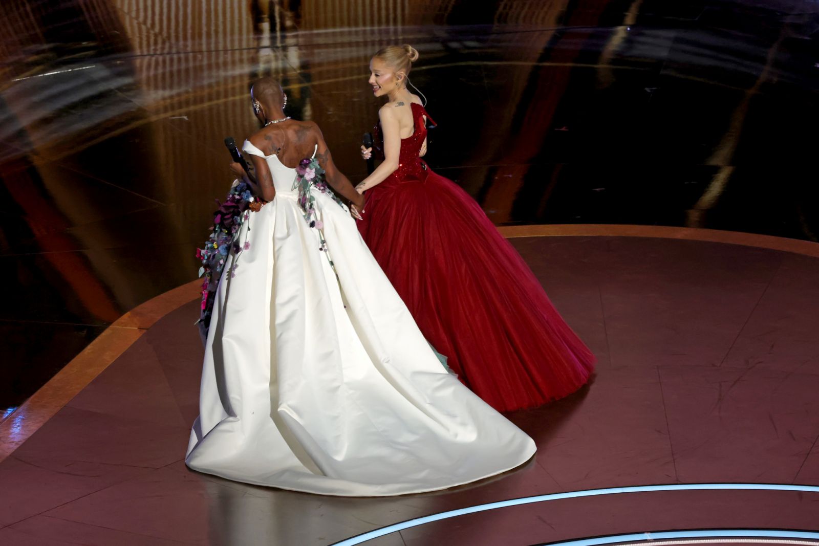View from behind: Wicked star Ariana Grande wears her Ruby Shoe dress to  Oscars 2025 (Photo: Getty Images)