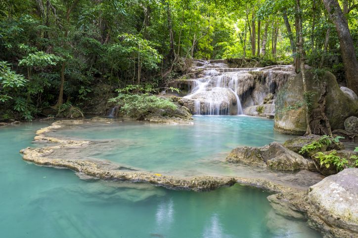 Erawan Waterfall, an important natural tourist attraction and a popular tourist destination Si Sawat District Kanchanaburi Province, Thailand