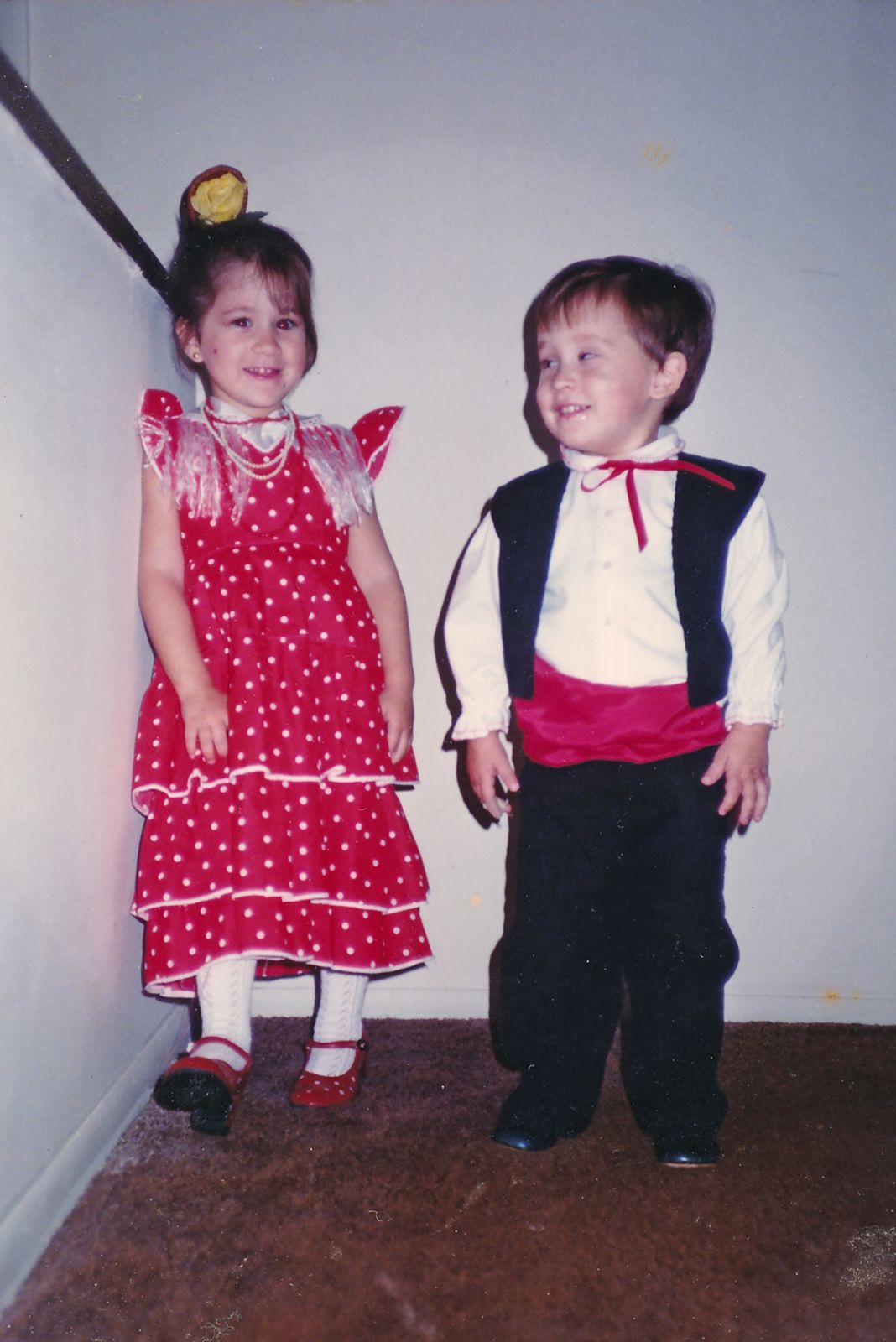 Victoria and her younger brother wore Sevillanas outfits, a style of Spanish folk dance originating from Seville (Photo: Victoria Wisniewski Otero)