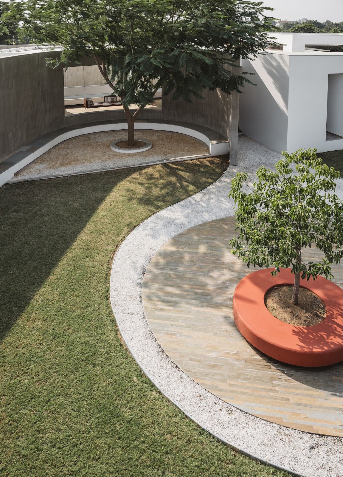 Exploring the outdoor area of a residential project by Veeram Shah of multidisciplinary Indian studio, Design Ni Dukaan