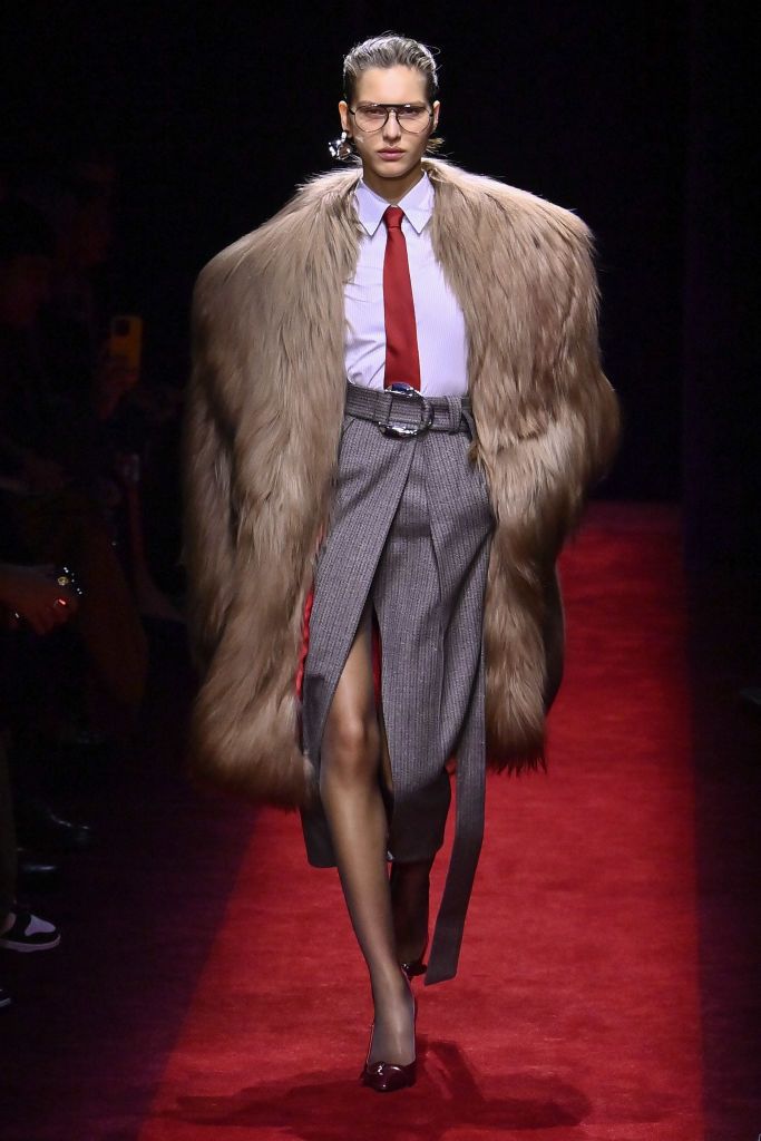 MILAN, ITALY MARCH 01: Angelina Kendall walks the runway during the Ferrari Ready to Wear Fall/Winter 2025-2026 fashion show as part of the Milan Fashion Week on March 1, 2025 in Milan, Italy. (Photo by Victor VIRGILE/Gamma-Rapho via Getty Images)