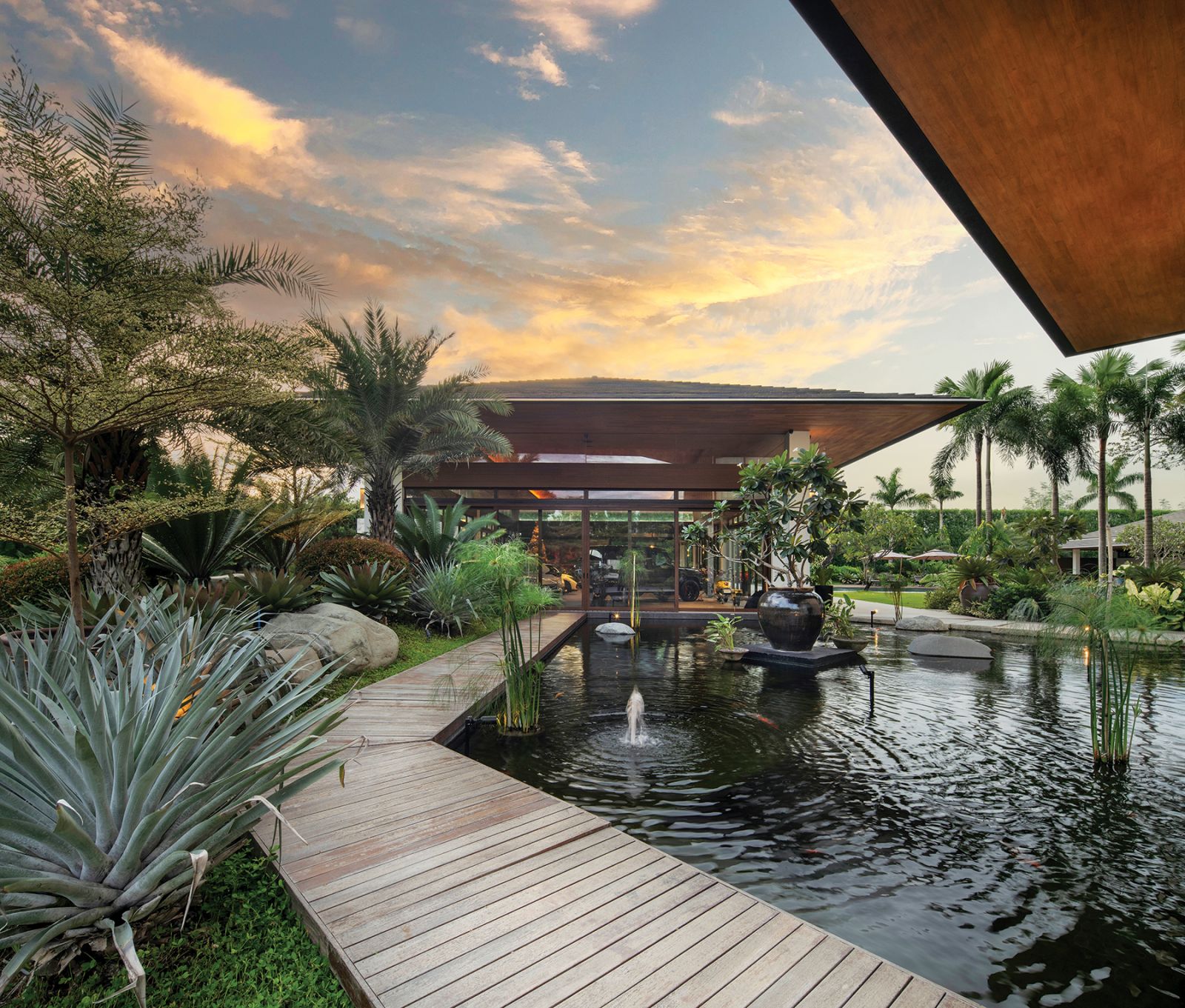 A koi pond leads to the Man Cave