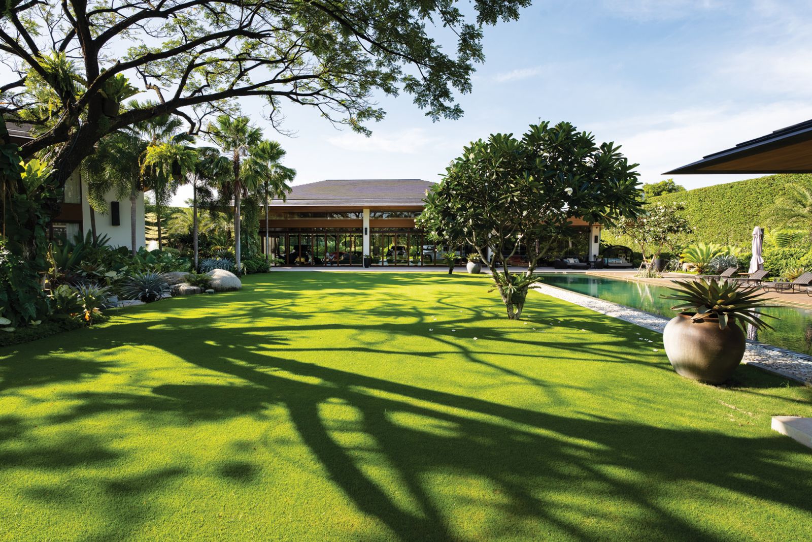 Across, the Man Cave and to the right, the swimming pool leading to the pool house