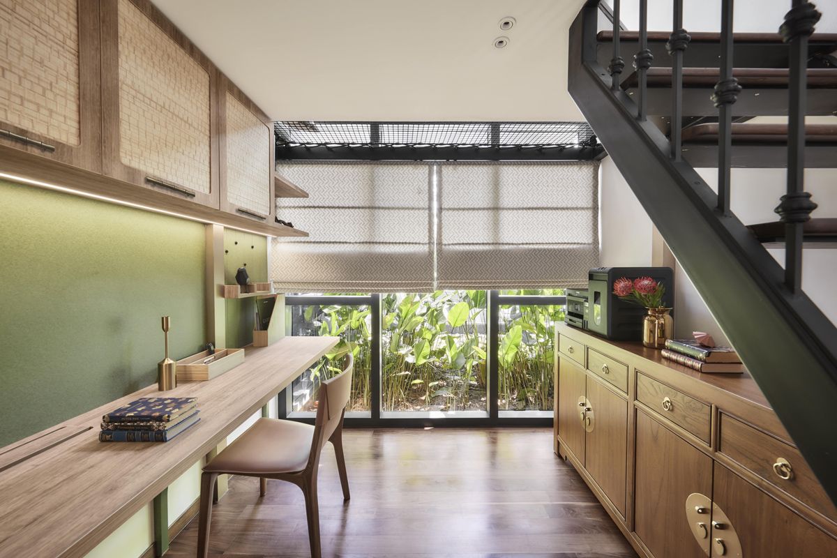 The Upper Bukit Timah home's study has direct view of the garden outside