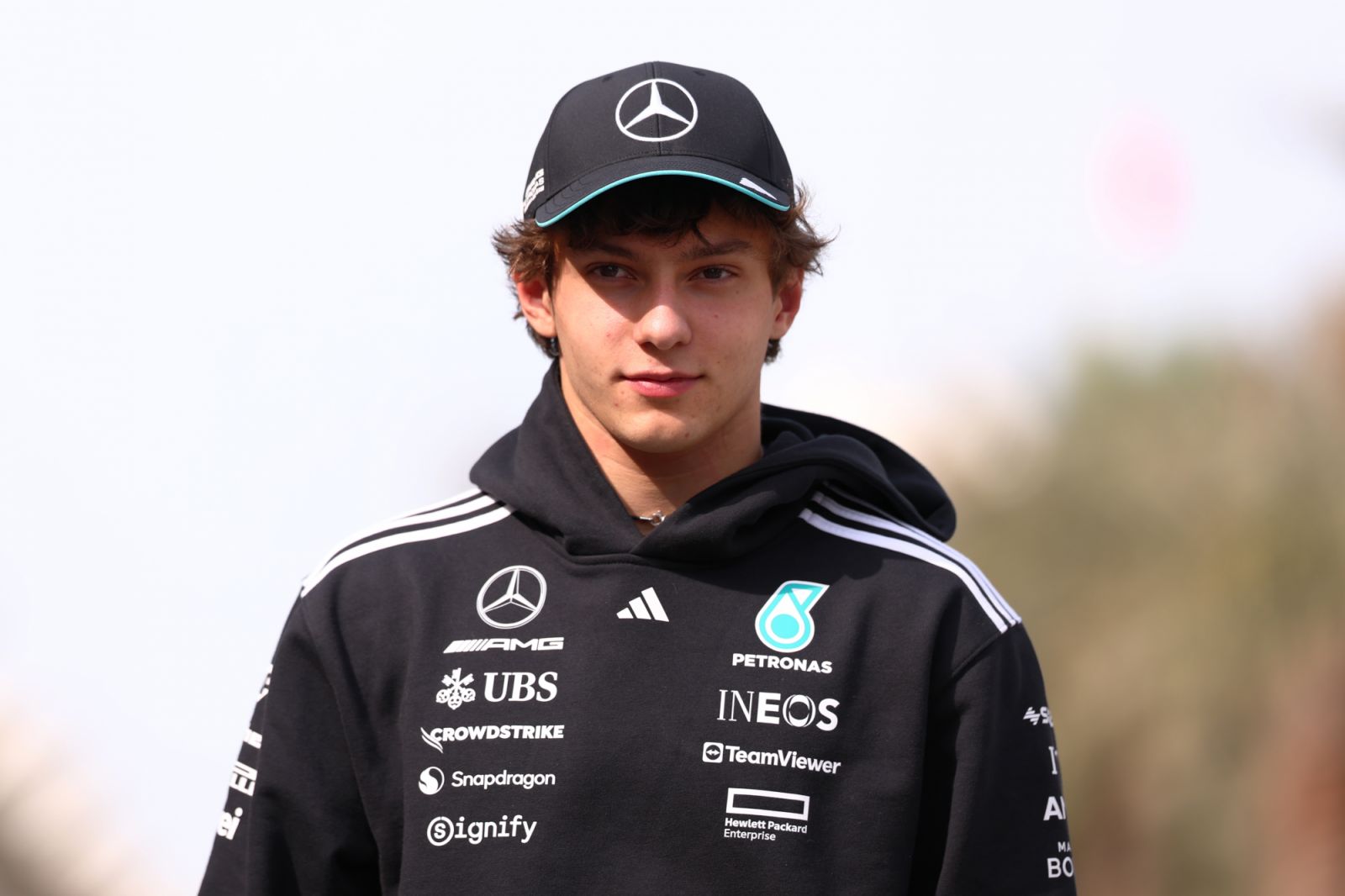Andrea Kimi Antonelli of Italy and Mercedes AMG Petronas F1 Team looks on in the Paddock.(Photo:Getty Images)