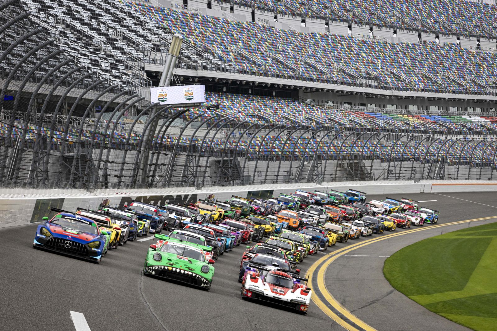 The full field running the 2025 Rolex 24 at Daytona.