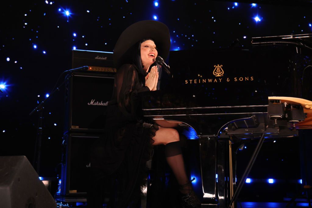 INGLEWOOD, CALIFORNIA - JANUARY 30: Lady Gaga performs onstage during the FIREAID Benefit Concert for California Fire Relief at Intuit Dome on January 30, 2025 in Inglewood, California. (Photo by Kevin Mazur/Getty Images for FIREAID)