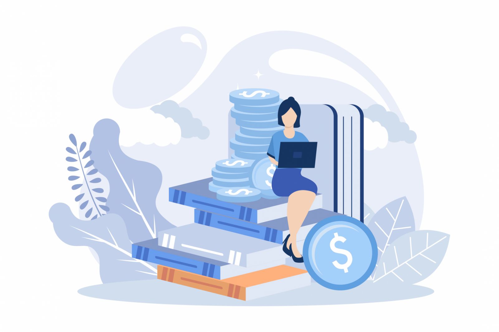 Investment illustration. People characters investing money in self development, knowledge and education. Personal finance management and financial literacy concept. flat vector modern illustration