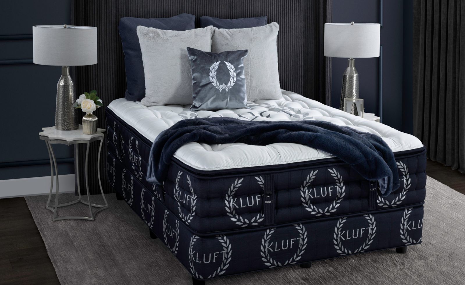 The handcrafted Kluft Divine Luxe bed is made to order with patented Original Marshall pocket coils layered with all-natural TerraPur latex