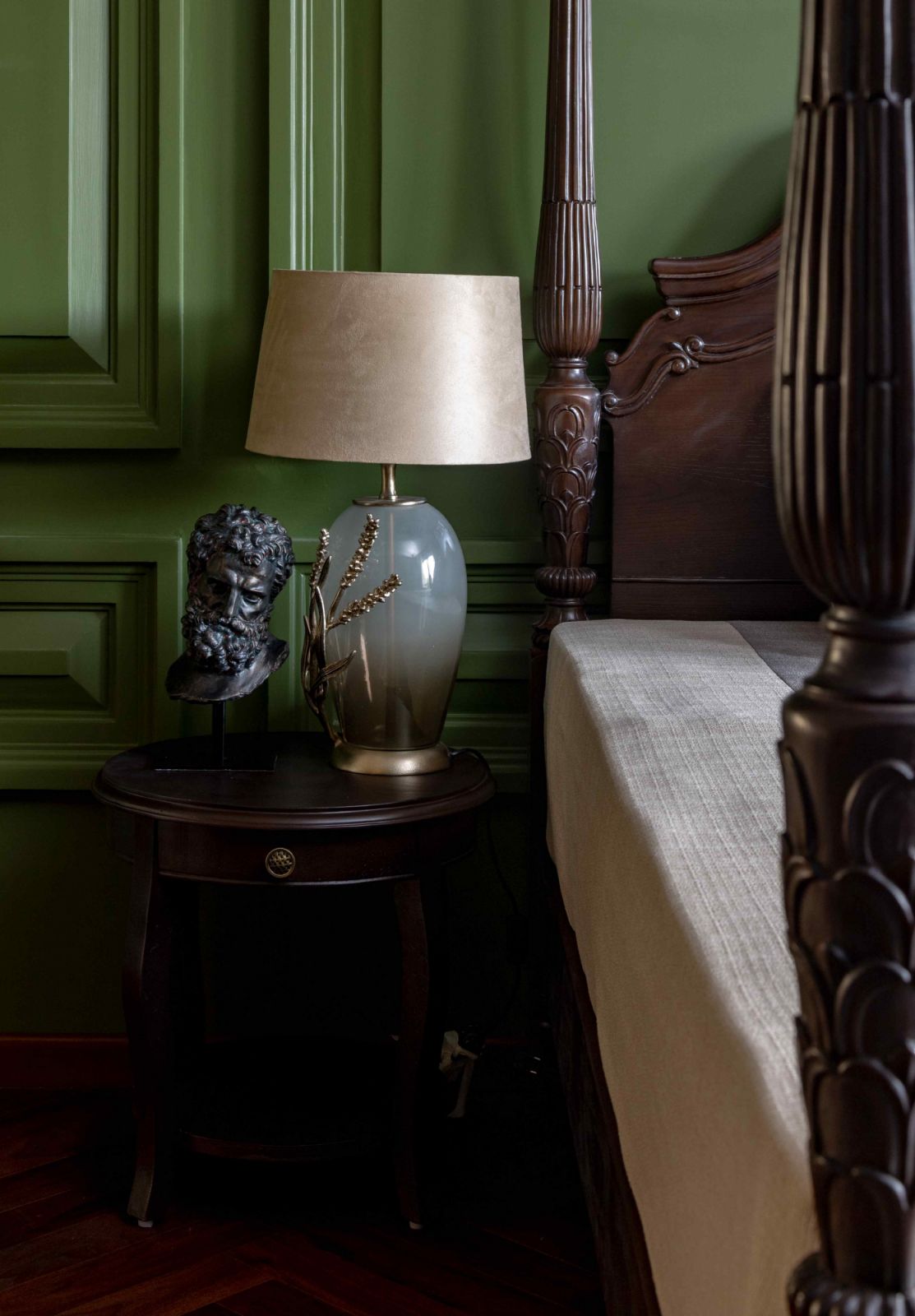 Modern lighting fixtures accentuate bespoke furniture