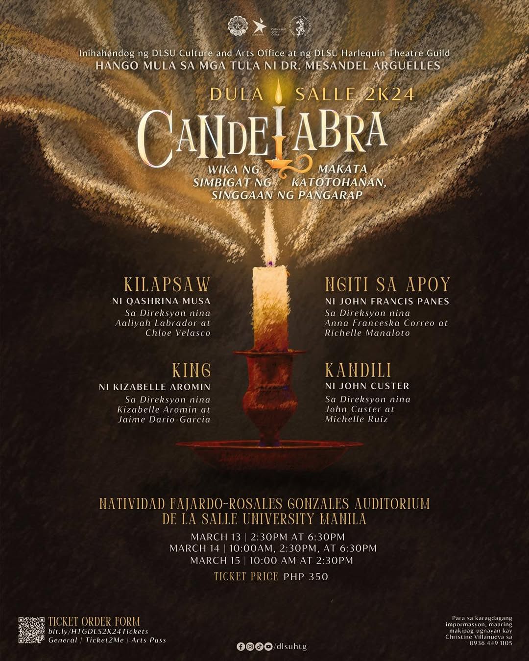 The poster for 'DuLaSalle 2k24 Candelabra Wika ng Makata, Simbigat ng Pangarap, Singgaan ng Katotohanan' (Photo Courtesy of DLSU Harlequin Theatre Guild)