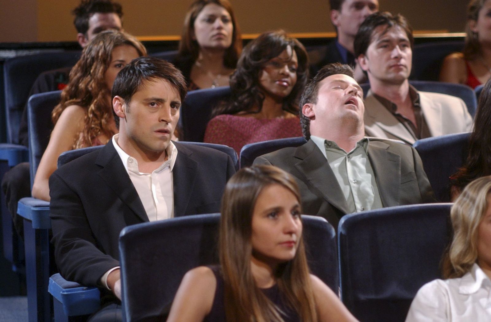 FRIENDS -- "The One Where Rachel Is Late" -- Episode 22 -- Aired 5/9/2002 -- Pictured (l-r): Matt LeBlanc as Joey Tribbiani, Matthew Perry as Chandler Bing -- Photo by: NBCU Photo Bank