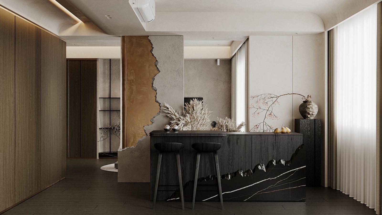 A lush counter in Lim’s home, made for intimate gatherings