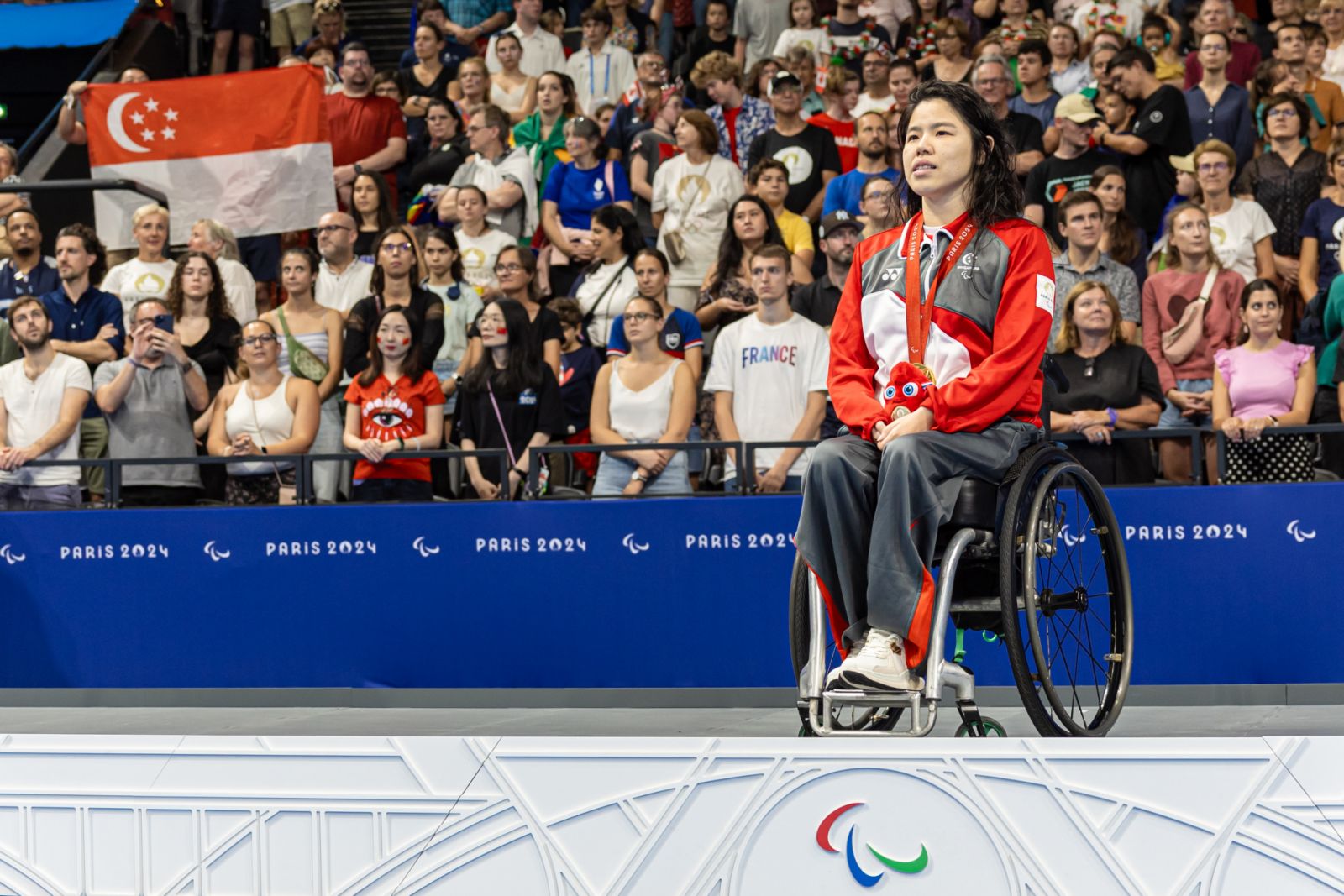 2024 Summer Paralympic Games – Para Swimming – Women's 100m Backstroke - S2 Victory Ceremony – Paris La Défense Arena, Paris, France – 20240829 Singapore’s Yip Pin Xiu wins GOLD. Mandatory Credit: SNPC/ Dyan Tjhia