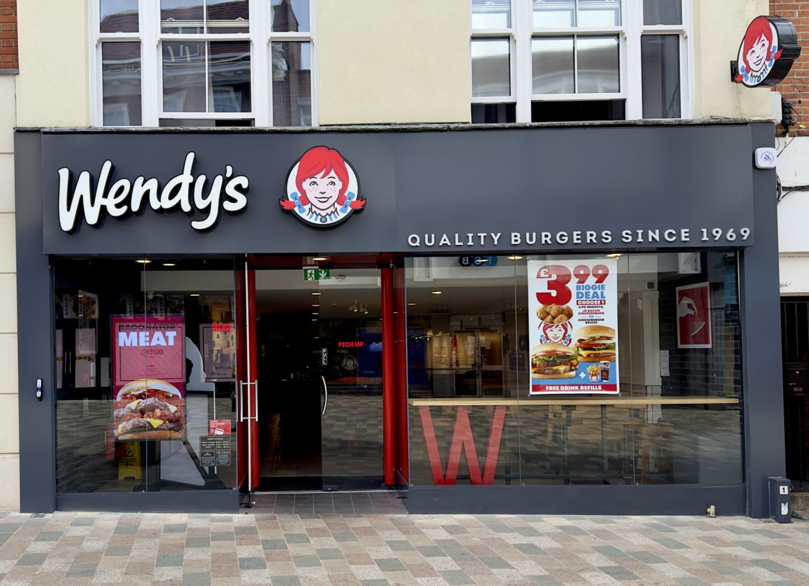 Chelmsford, UK - April 22, 2024: Wendy’s hamburger chain restaurant in the High Street, Chelmsford, Essex, UK.
