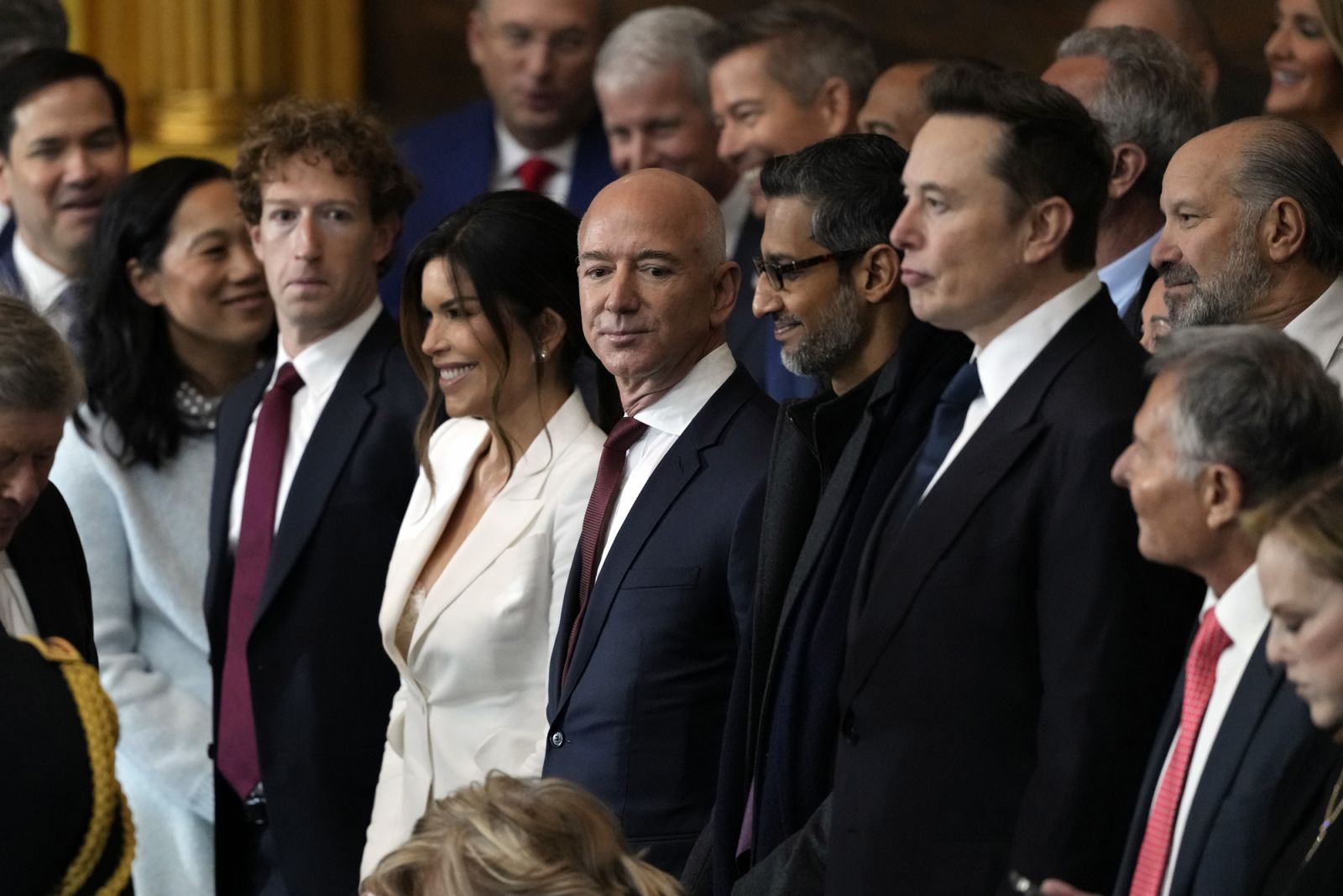 Guests including Mark Zuckerberg, Lauren Sanchez, Jeff Bezos, Sundar Pichai and Elon Musk attend the Inauguration of Donald J. Trump in the U.S. Capitol Rotunda.(Photo:Getty Images)