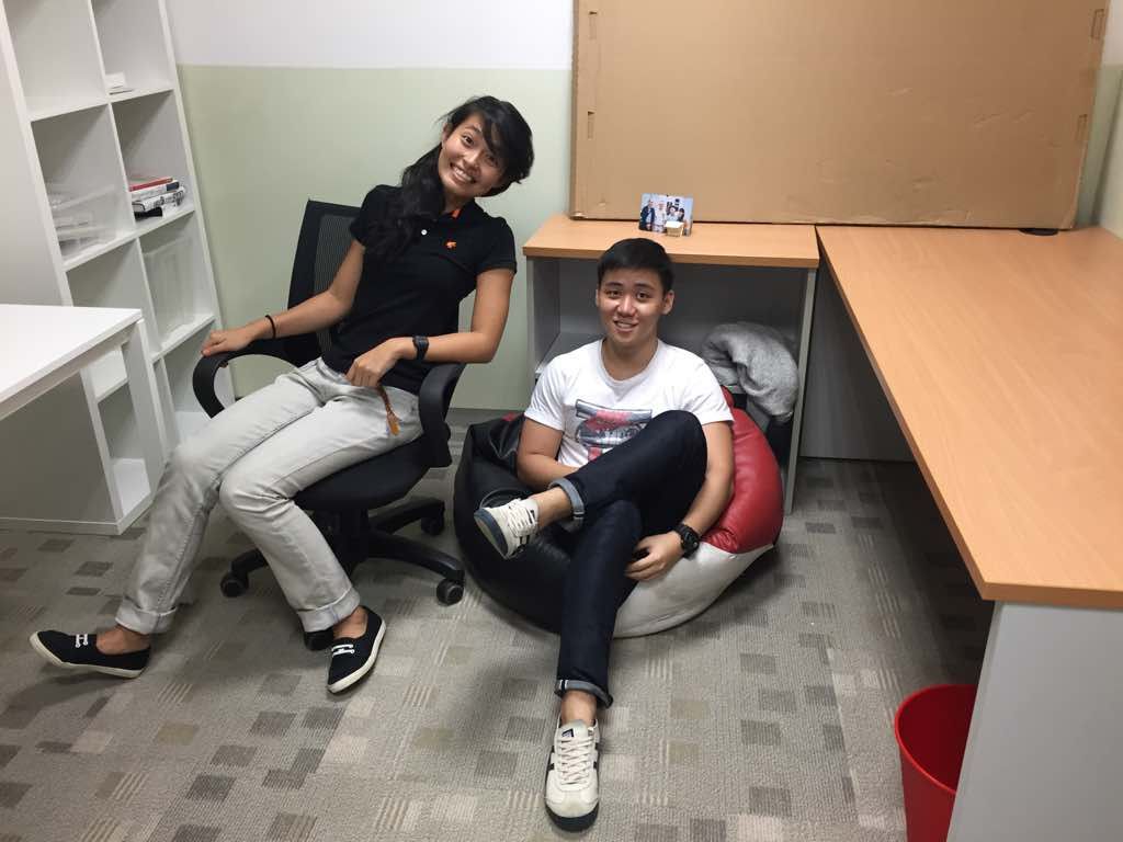 Koh and Cheng in their first rented office unit in The Sandbox at Ngee Ann Polytechnic (Photo: Koh Kai Xin)