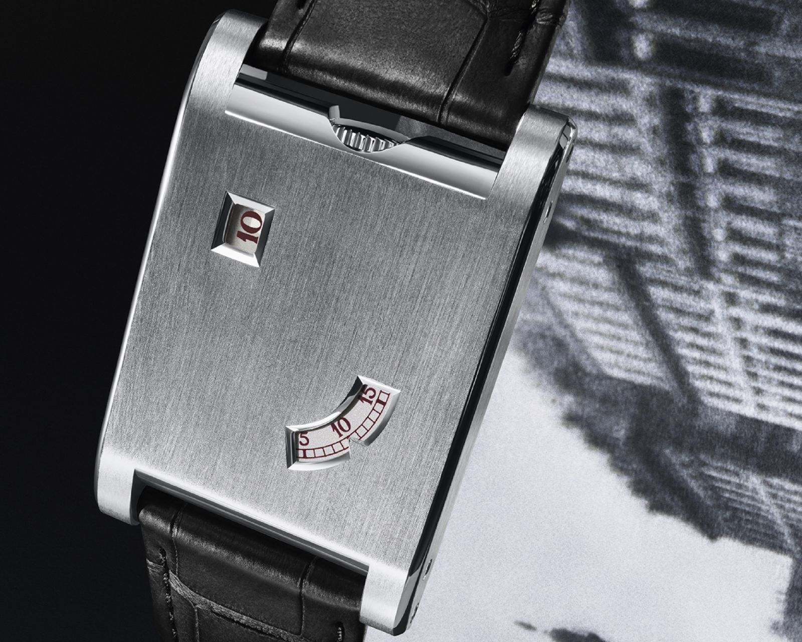 The limited-edition Cartier Privè Tank à Guichets in platinum