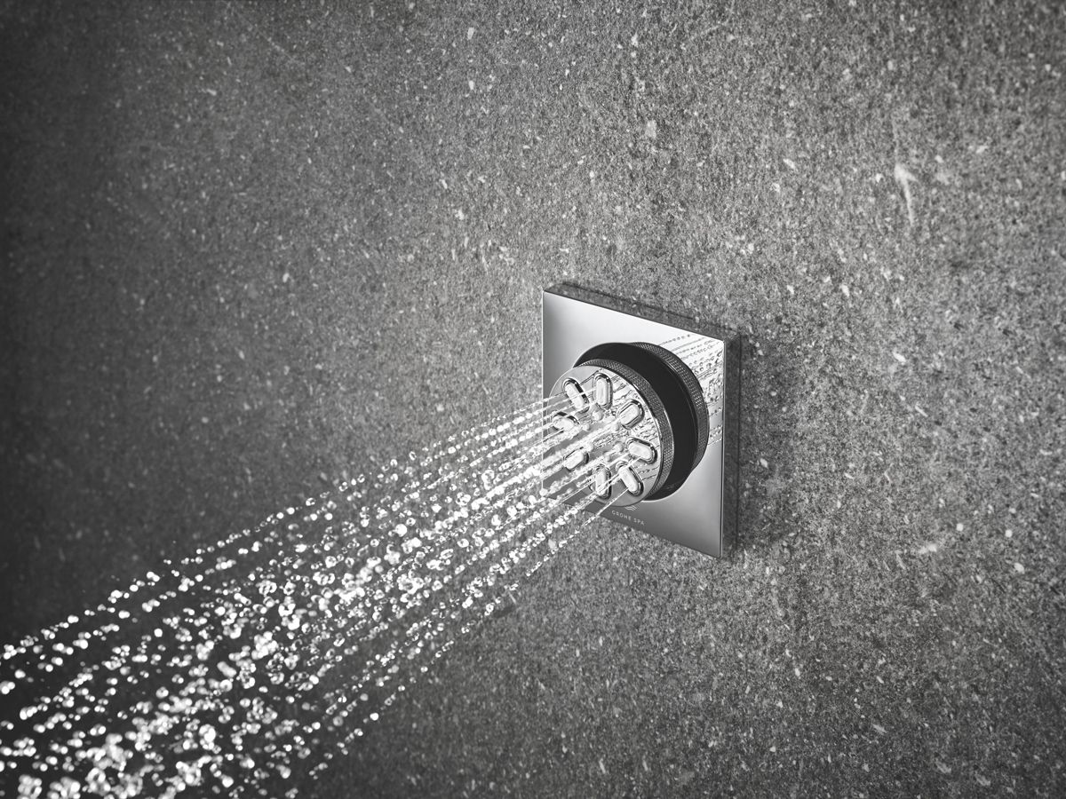 Grohe Spa Rainshower Aqua Body Spray in chrome finish targets the showerer's problem area
