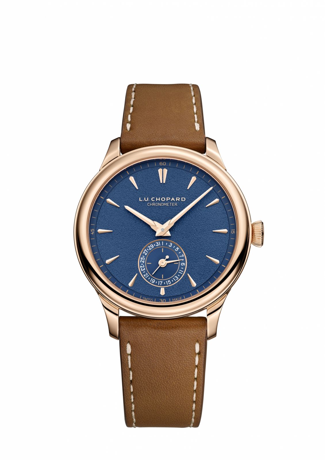Chopard L.U.C Quattro in 39mm rose gold with brown calfskin strap