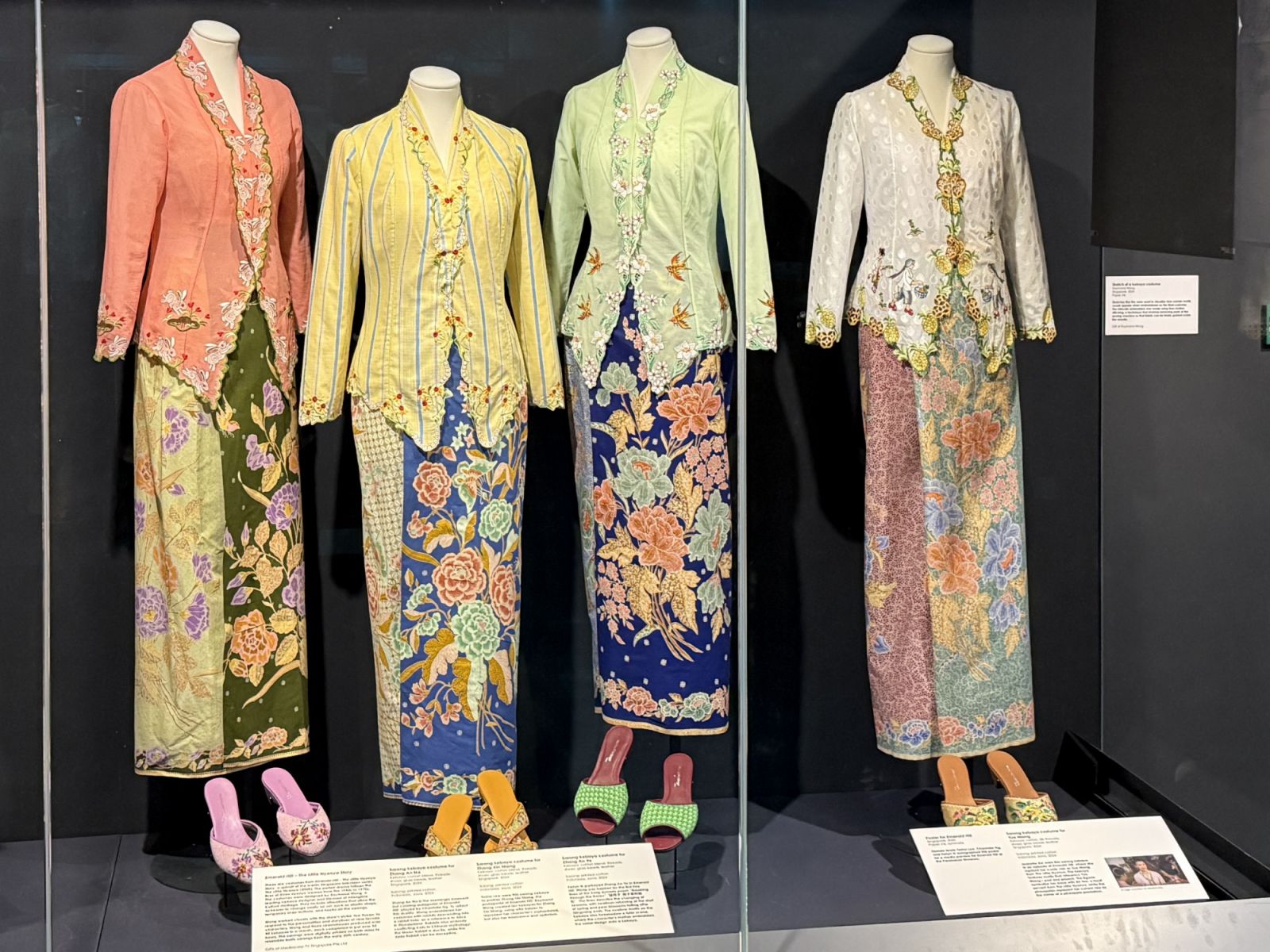 Sarong kebaya costumes from Mediacorp's Emerald Hill - The Little Nyonya Story, available to view at the Peranakan Museum. Photo: Peranakan Museum