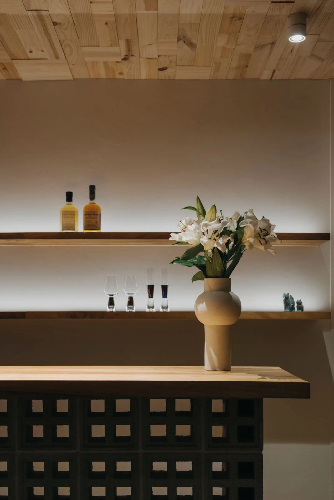 The minimalist bar area